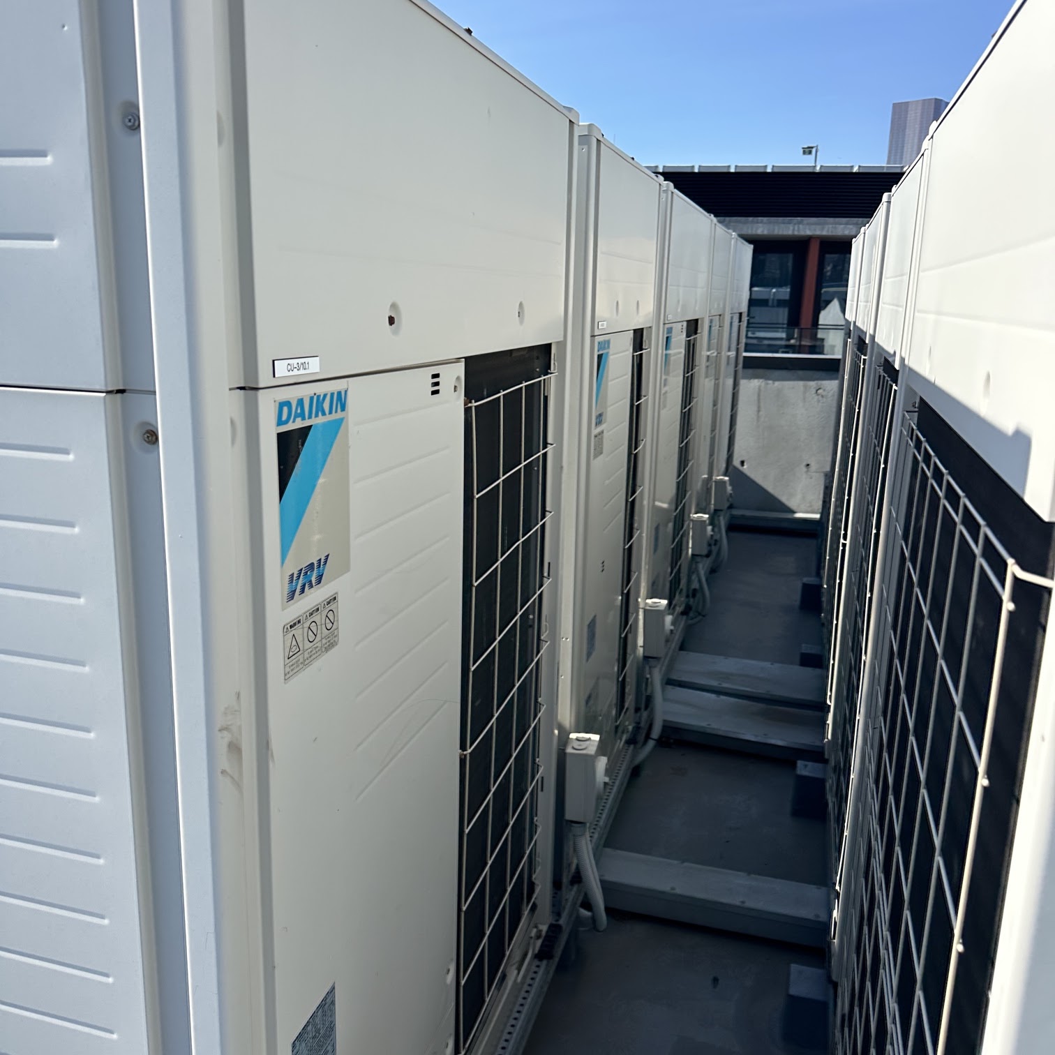 Multiple commercial air conditioning units at a Melbourne building
